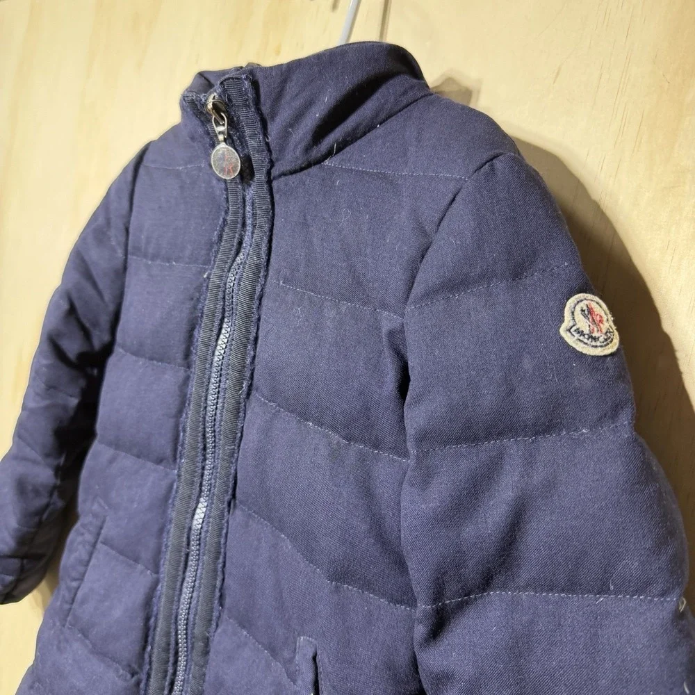 Moncler Kids Girls Puffer Coat Size 5 Navy Blue Hooded Down Jacket